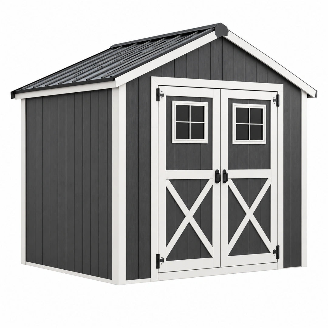 Abri de jardin 213 x 191 x 195 cm en bois noir et blanc avec double porte