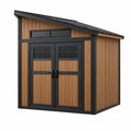 Abri de jardin 200 x 150 x 210 cm aspect bois marron et noir à double porte toit incliné