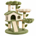 Arbre à chat 60 x 60 x 110 cm vert crème en peluche avec griffoirs et niche