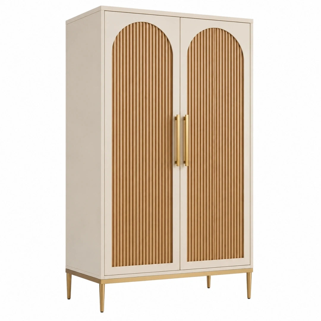 Armoire 100 x 50 x 180 cm en bois beige avec portes cannelées style contemporain