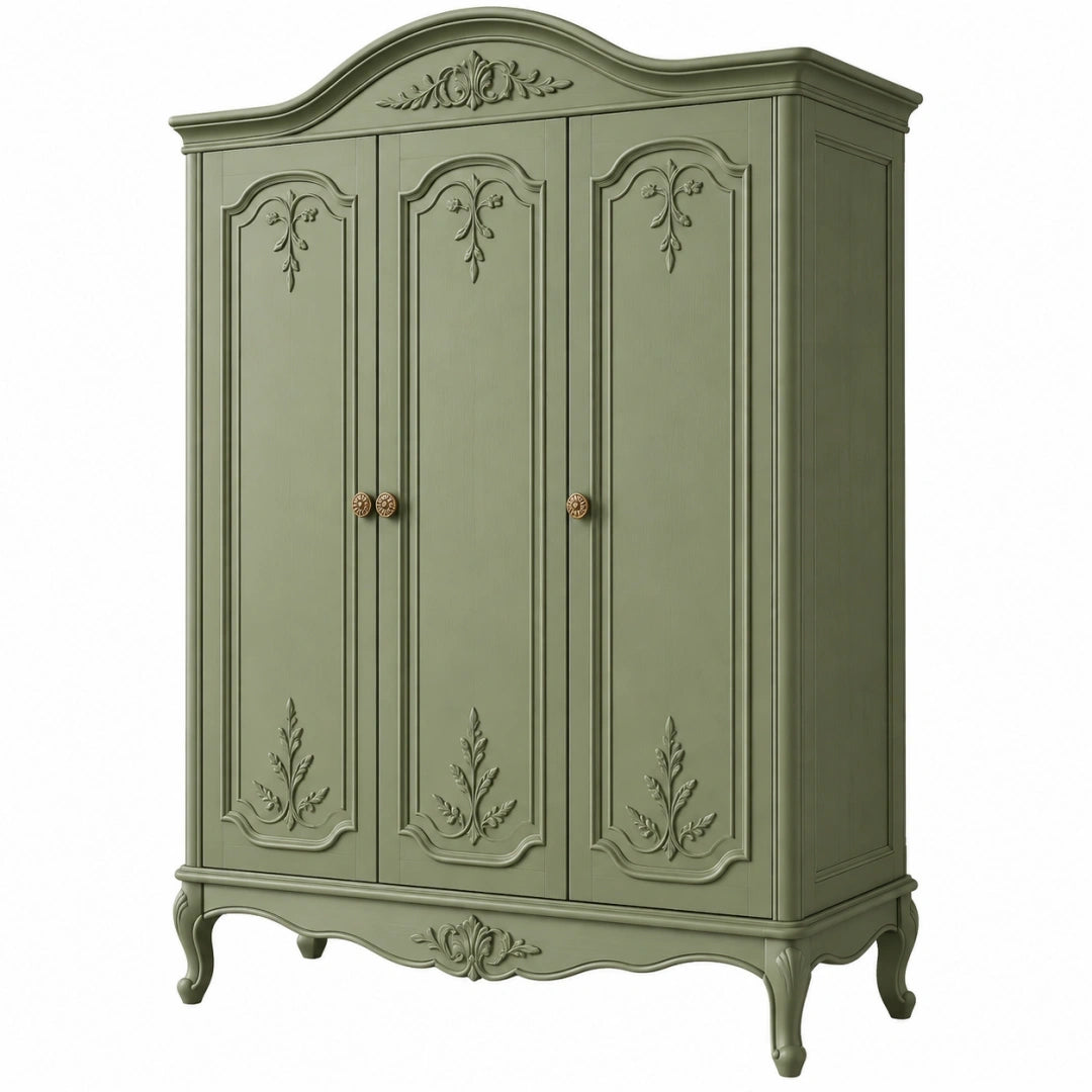 Armoire 150 x 60 x 210 cm en bois vert style classique à 3 portes