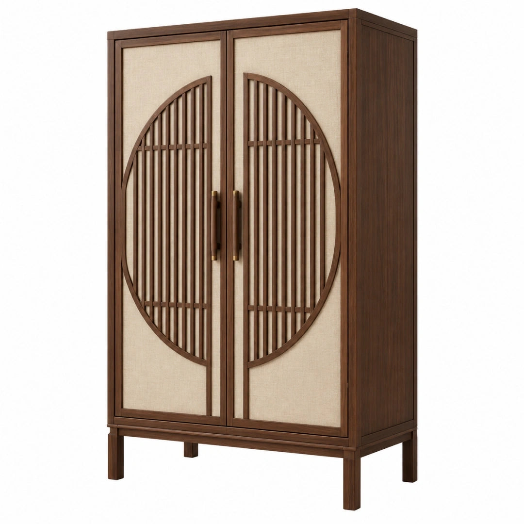 Armoire de rangement 100 x 50 x 180 cm bois brun tissu beige 2 portes style contemporain
