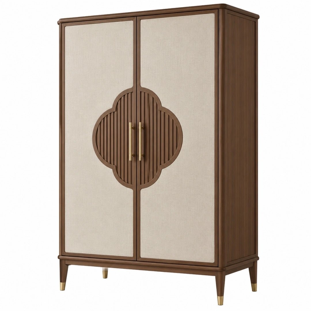 Armoire de rangement 100 x 55 x 180 cm en bois brun et tissu beige style contemporain