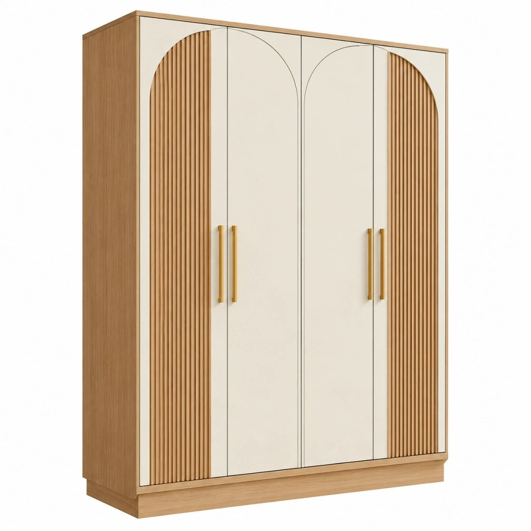 Armoire 180 x 60 x 200 cm bois beige naturel 4 portes style contemporain