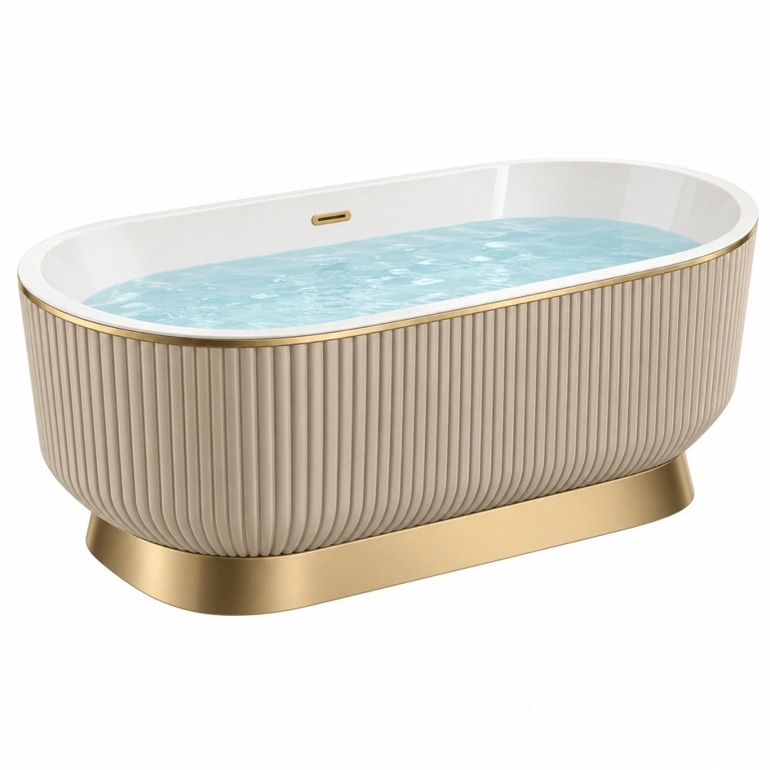 Baignoire îlot ovale 170 x 75 x 58 cm en matériau synthétique beige et doré style contemporain