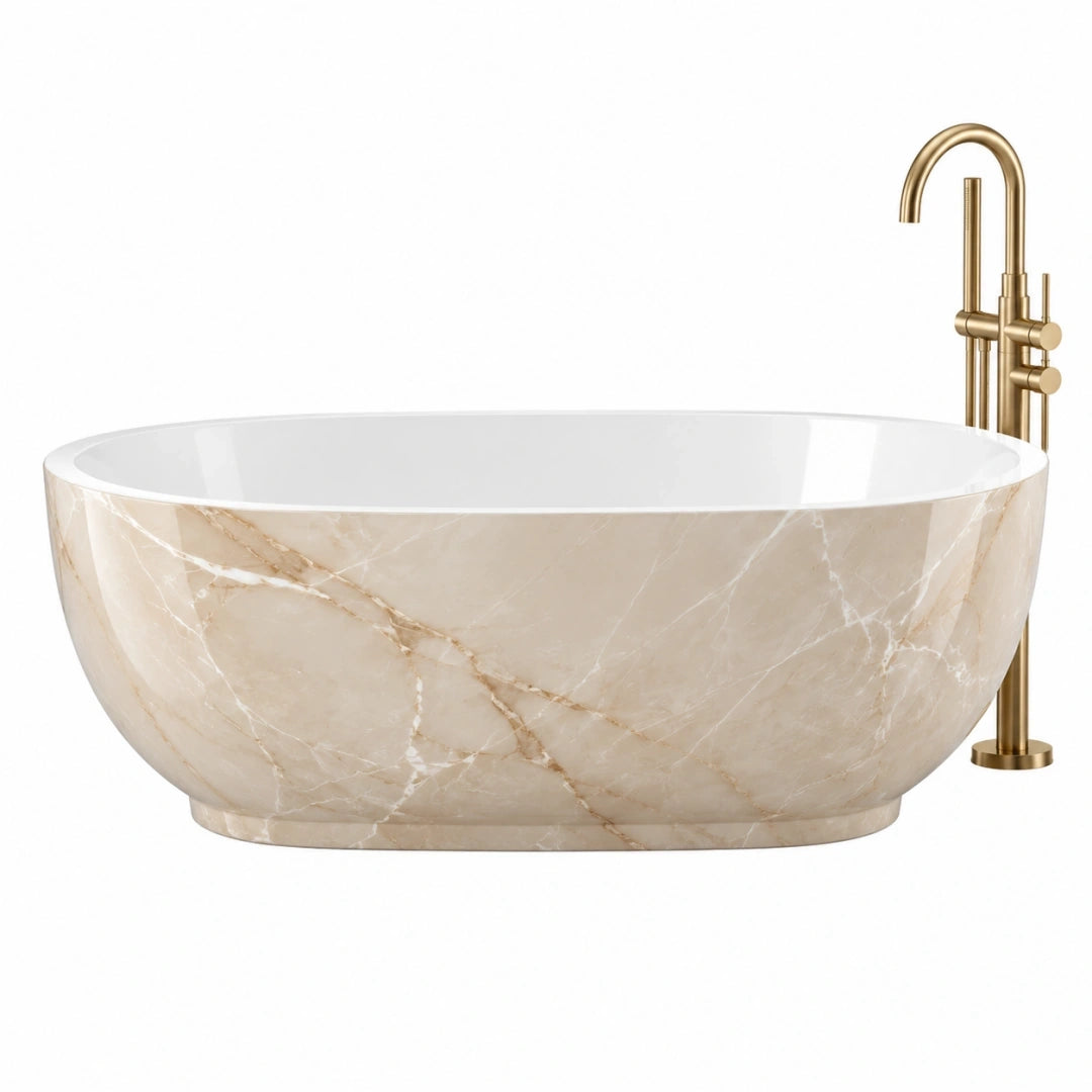 Baignoire îlot ovale 170 x 80 x 58 cm acrylique beige effet marbre style contemporain