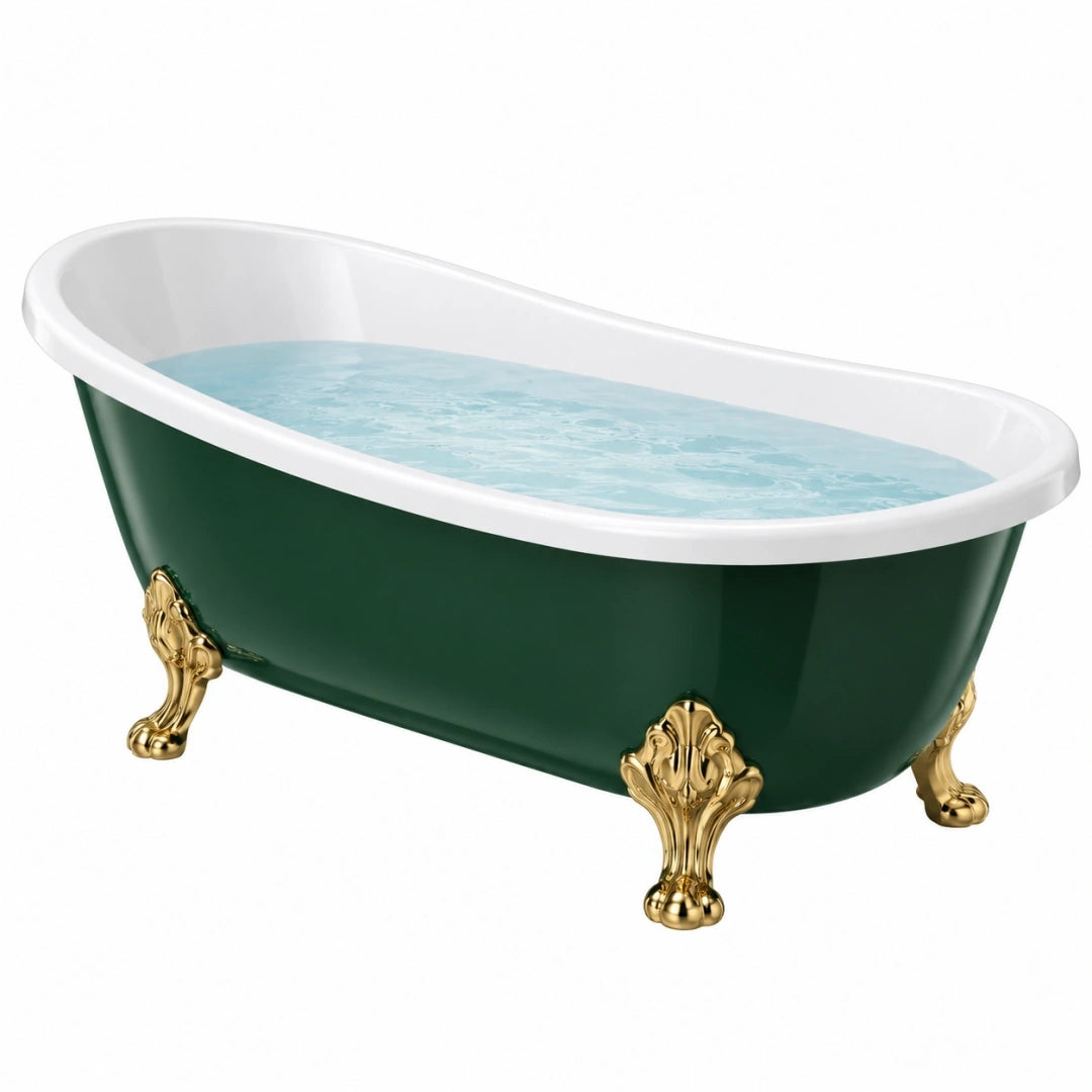 Baignoire îlot 170 x 75 cm acrylique vert foncé blanc doré style classique