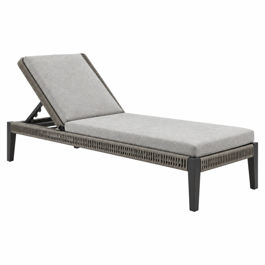 Chaise longue de jardin 200 x 70 x 90 cm en métal et cordage gris avec dossier réglable
