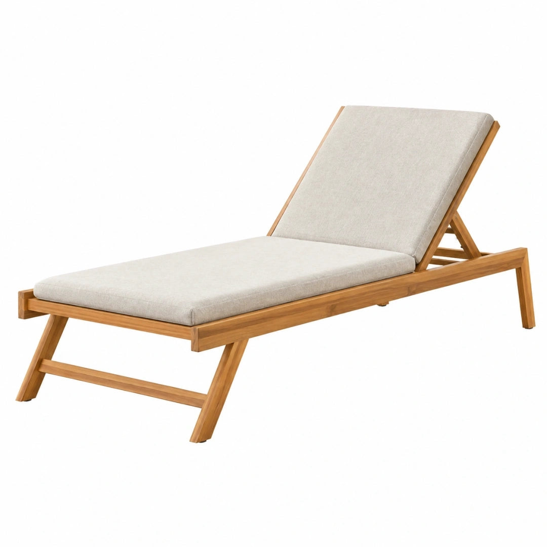 Chaise longue de jardin 200 x 70 cm en bois naturel et tissu beige - dossier inclinable