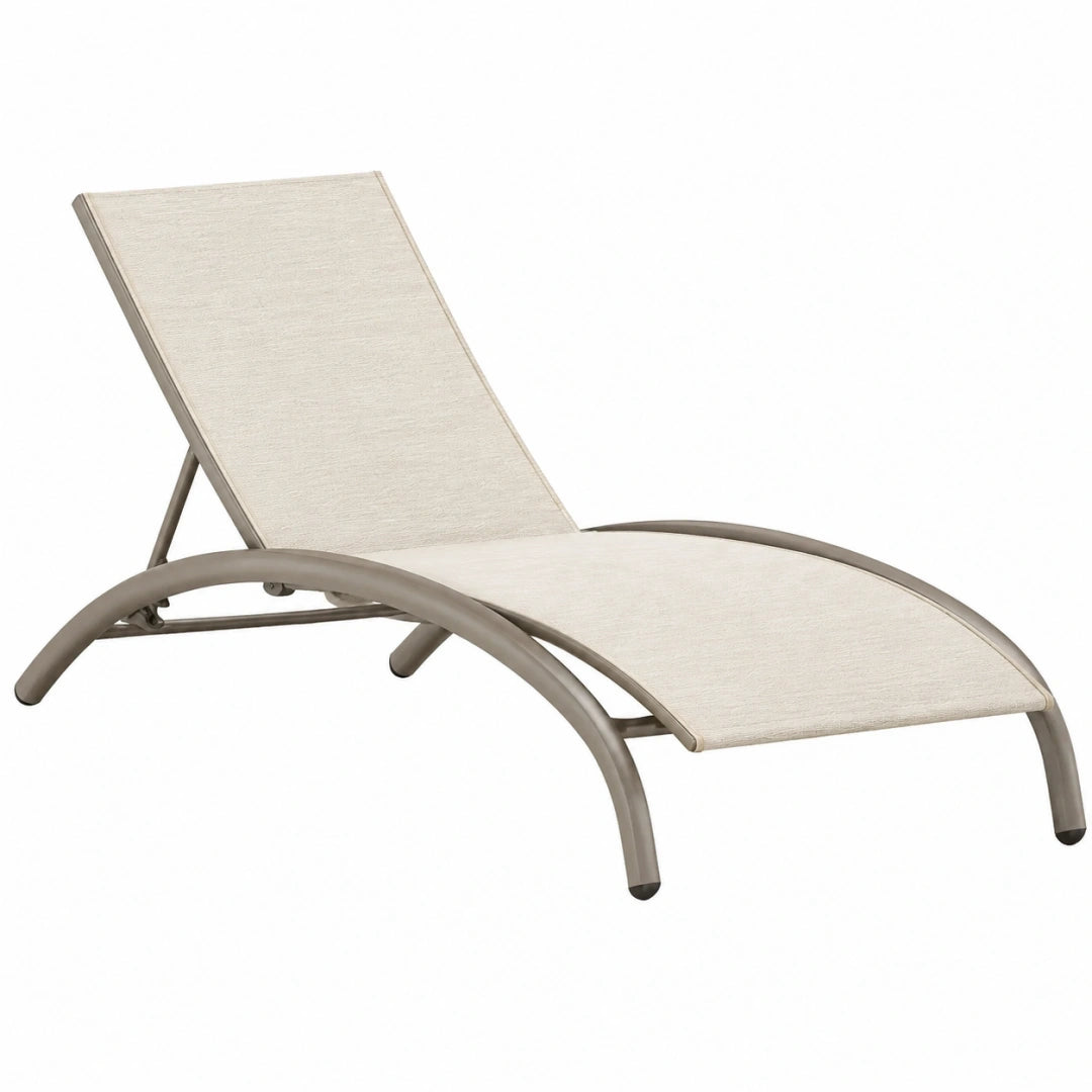 Chaise longue 190 x 65 x 95 cm en métal taupe et toile beige inclinable pour extérieur