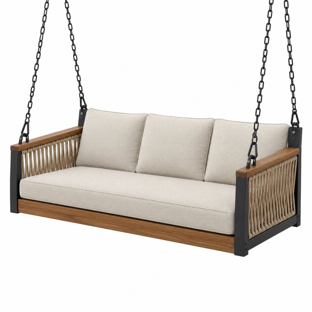 Balancelle de jardin 180 x 75 x 70 cm en bois et métal beige style contemporain