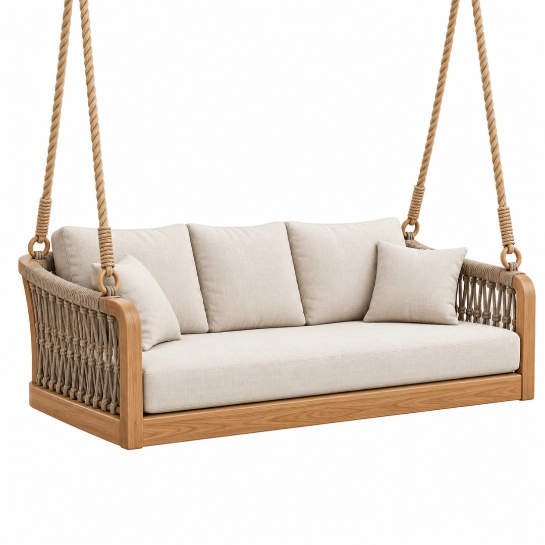 Canapé balançoire suspendu 180 x 80 x 70 cm en bois beige style bohème extérieur