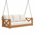Balancelle de jardin 190 x 70 x 65 cm en bois naturel et textile écru - suspendue 3 places