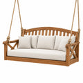 Balancelle de jardin 180 x 75 x 80 cm en bois naturel et tissu écru style rustique