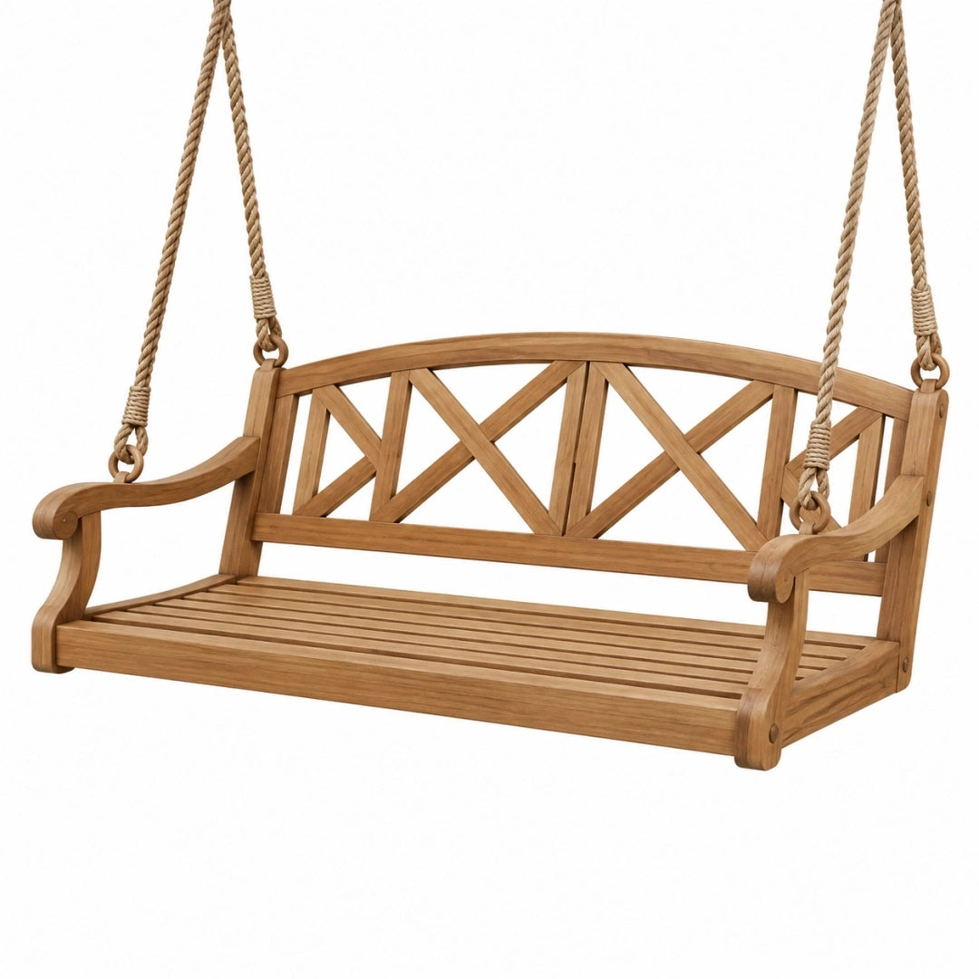 Balancelle de jardin 120 x 60 x 55 cm en bois marron avec cordes style classique